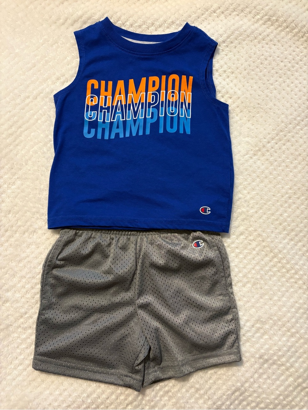Champion Boys Blue Tank Top and Gray Mesh Shorts Set